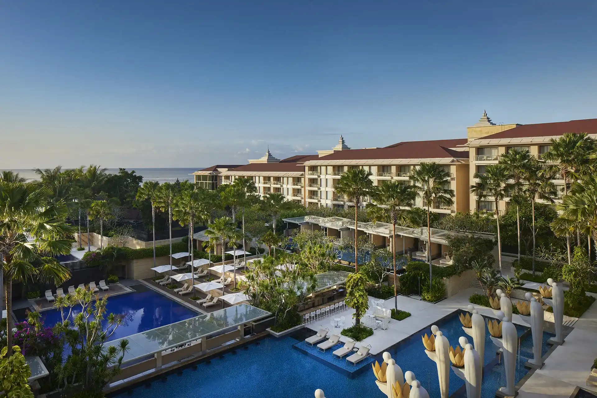 Luxury Bali hotel room with private terrace and ocean view